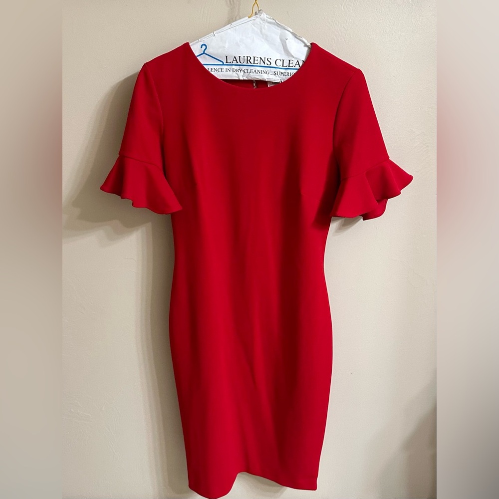 Calvin Klein Red Ruffle Sleeve Dress